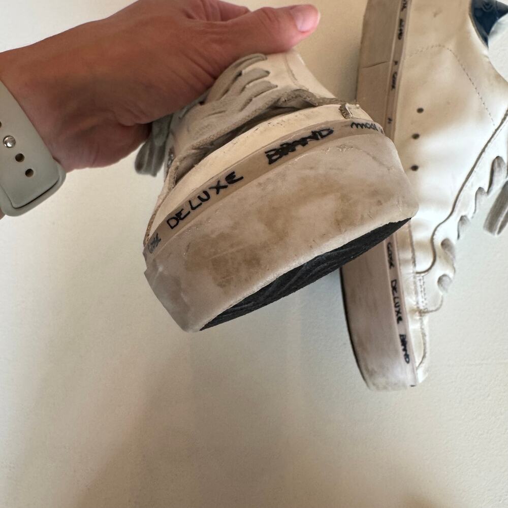 Golden Goose Hi Star Sneakers Womens EU 38 White Leather Glitter Star Blue Heel - Picture 6 of 15